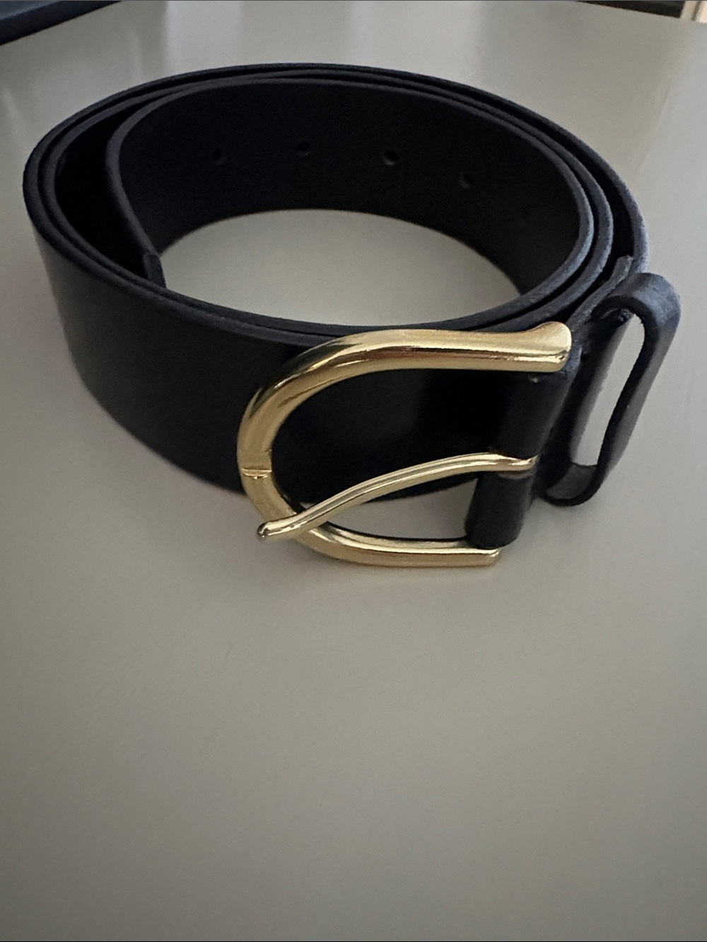 Ann Taylor Black Leather Belt with Gold Buckle-Great Condition (Women’s Large)